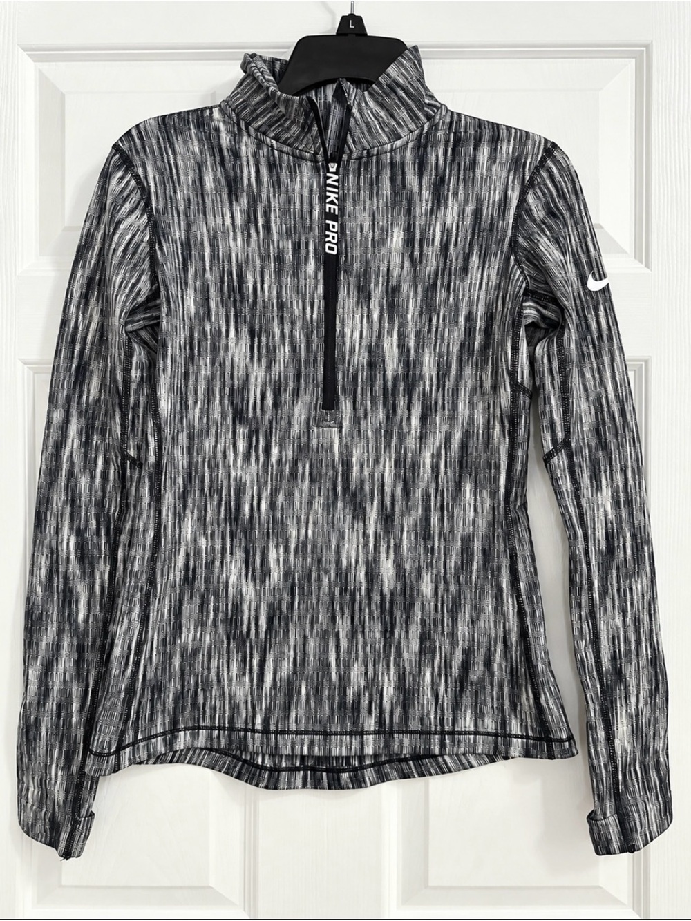 Nike Pro Women's Long-Sleeve Half-Zip Training Top in Black and Gray Space-Dye